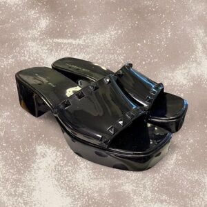 Madden Girl Pacer Black Platform Jelly Studded Block Heel Mules Size 9 Goth